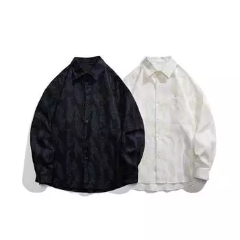 Spring And Autumn New Hip Hop Printed Long Sleeve Shirt Men S And Women S Trendy Brand Street Loose Large Couple Casual Shirt Jacket M чёрный