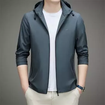 Весна и осень Новая куртка с капюшоном Мужская однотонная универсальная куртка Мужская повседневная мужская куртка M