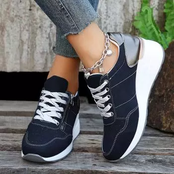 Spring and autumn new independent station casual women s shoes sports shoes lace-up thick-soled large-size running shoes women 42 королевский синий