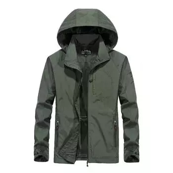 Spring and Autumn New Jacket Men s Outdoor Hooded Loose Large Size Men s Jacket Waterproof Hooded Charge Top M хаки