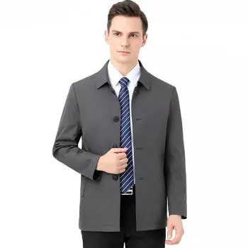 Spring and Autumn New Jacket Men s Middle-aged Business Casual High-End Mulberry Silk Lapel Non-Iron Thin Button Men s Jacket 170