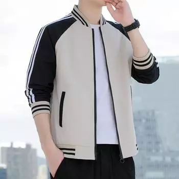 Spring and Autumn New Jacket Men s Color-blocked Stand-up Collar Korean Style Casual Loose Top Coat Men s Jacket Baseball Uniform M