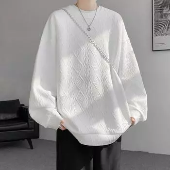Весна и осень новый корейский стиль свободный круглый вырез свитер мужской гонконгский стиль простой длинный рукав подростковый топы нижняя рубашка M