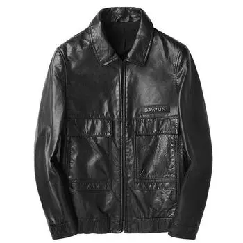 Spring and Autumn New Leather Clothes Men s Slim Thin Lapel Leather Jackets Men s Leather Clothes Casual Jackets M чёрный