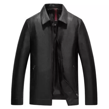 Spring and Autumn New Leather Men s Jacket Trendy Loose Casual Men s Lapel Leather Jacket M чёрный