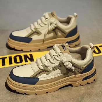 Spring and Autumn New Leather Men s Shoes Fashion Versatile Classic Casual Shoes Comfortable Soft Bottom Running Sports Shoes 39 бежевый