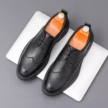Spring and Autumn New Leather Shoes Men s Brock Business Dress Leather Shoes Men s Wedding Groom Shoes One 2025 38