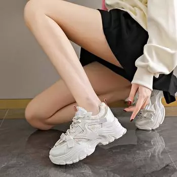 Spring and Autumn new low-top mesh round-head dad shoes women s ins trendy thick-soled breathable height-enhancing niche sports women s shoes 35