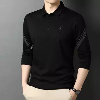 Spring and Autumn New Men s Casual Long-sleeved T-shirt Men s Middle-aged Lapel Polo Shirt Dad s Cotton T-shirt M