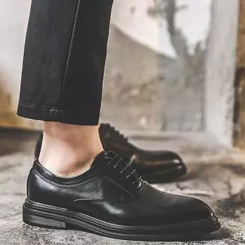 Spring and autumn new men s casual business large size leather shoes popular fashion men s shoes British lace-up leather shoes 3018-J 38 коричневый