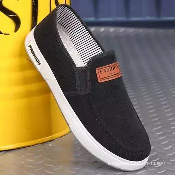 Spring and autumn new men s cloth shoes fashion velvet black cloth shoes wear-resistant work shoes versatile elastic mouth cloth shoes 39 чёрный