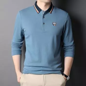 Spring and Autumn New Men s Clothing for Young and Middle-aged Men Long-sleeved T-shirts Korean Version Solid Color Casual Long-sleeved POLO Shirts M