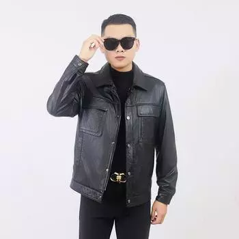 Spring and Autumn New Men s Genuine Leather Jacket Top Layer Calfskin Lapel Leather Jacket Casual Business Jacket M