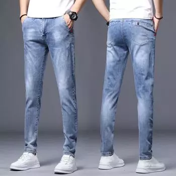 Spring And Autumn New Men S Jeans Slim Fit Elastic Small Leg Pants Fashion Versatile Pants 28 темно-синий