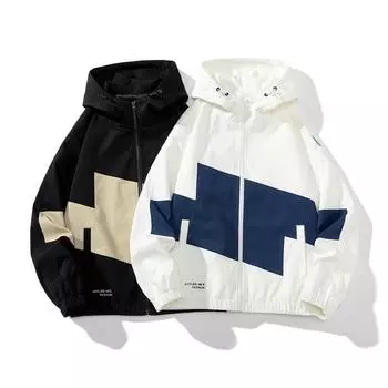 Spring and Autumn New Men s Korean Letter Print Contrast Color Hooded Stylish Jacket Trendy Couple Jacket M