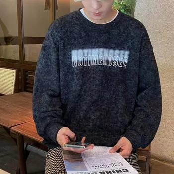 Весна и осень Новый мужской корейский буквенный принт градиент круглый вырез 0g свитер модная пара стильный и универсальный топ M