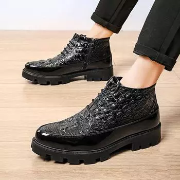 Spring and Autumn new men s leather shoes Korean version of casual fashion high-top thick-soled heightening youth zipper short boots 38