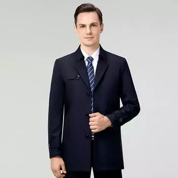 Весна и осень Новая мужская ветровка из шелка Mulberry средней длины, деловая повседневная ветрозащитная куртка с лацканами 170