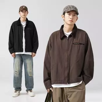 Весна и осень Новая мужская ретро старая свободная стежка на лацканах куртка M чёрный