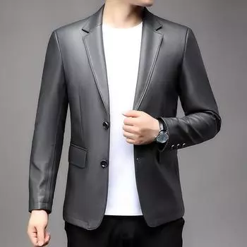 Весна и осень, новая мужская куртка из овчины, повседневная куртка с воротником, облегающее пальто для среднего возраста M