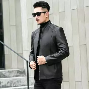 Весна и осень Новая мужская куртка из натуральной овчины Мужская тонкая кожаная куртка с лацканами 165