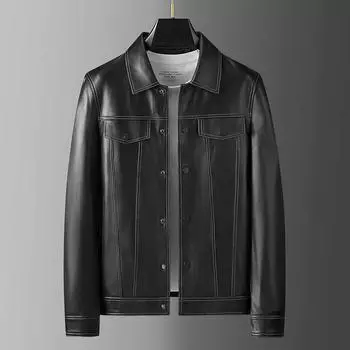 Весна и осень Новая мужская куртка из овчины Куртка из натуральной кожи Мужская повседневная куртка с лацканами M