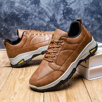 Spring and Autumn new men s shoes PU comfortable non-freezing feet casual sports shoes lace-up leather travel shoes you 39 чёрный