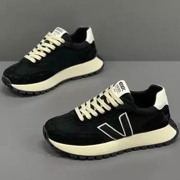 Spring and Autumn new men s shoes comfortable leather popular platform shoes casual shoes lace-up sports shoes low-top board shoes Korean ve 39 чёрный