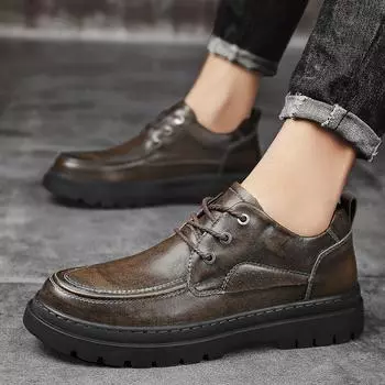 Spring and Autumn new men s shoes foreign trade casual retro low-top small leather shoes inner height increase business youth Martin boots 38