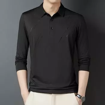 Spring and Autumn New Men s T-shirt Middle-Aged Business Leisure Polo Shirt Lapel Long Sleeve Dad Sweater M