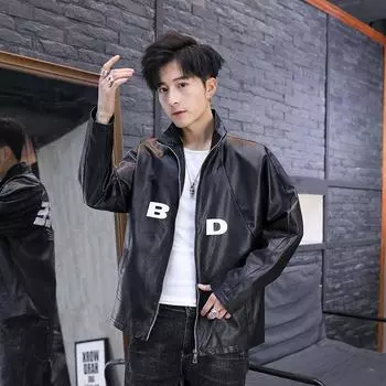 Весна и осень Новая мужская модная кожаная куртка Повседневная уличная красивая искусственная кожа M