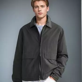 Spring and Autumn New Men s Work Jacket Lapel Solid Color Large Pocket Jacket M