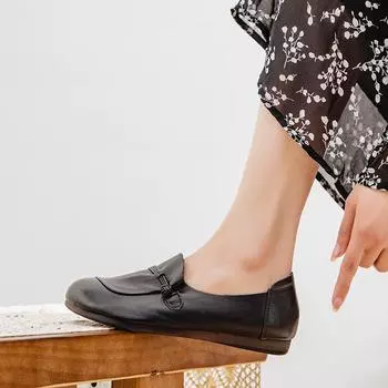 Spring and Autumn new mother shoes genuine leather middle-aged and elderly single shoes soft sole women s comfortable flat-bottomed casual elderly lea 35 чёрный