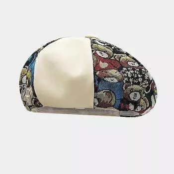 Spring and Autumn New Octagonal Hat Big Head Wholesale Cute PU Splicing Bear Beret Children M56-58cm чёрный