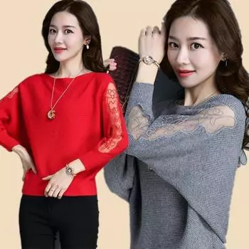 Spring and Autumn New One-Neck Knitted Batman Shirt Women s Lace Sleeve Fashion T-Shirt Trendy and Skinny Top S хаки