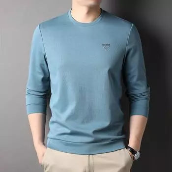 Spring and Autumn New Round Neck Men s Long-sleeved T-shirts, Elastic Chest Bronzing Trendy Fashion Tops, Quality Men s Clothing M