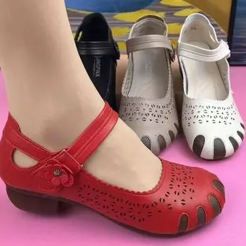 Spring and Autumn New Rubber Soft Sole Soft Leather Women s Shoes Flat Sole Mom Shoes British Style Velcro Small Leather Shoes Work Foreign Trade 35 чёрный