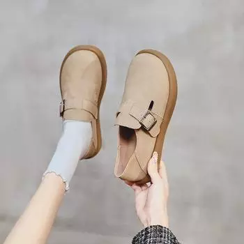 Spring and Autumn New Rubber Soft Sole Soft Leather Women s Shoes Flat Heel Loafers Student Fashion Small Leather Shoes Work Doudou Shoes 35 хаки
