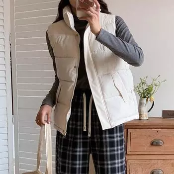 Spring and autumn new short down cotton vest women wear loose outer vest jacket M белый