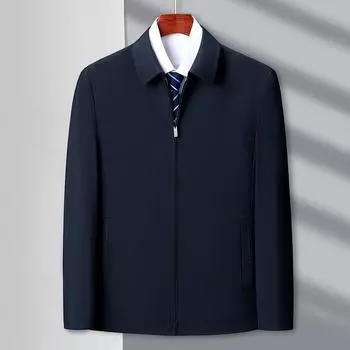 Spring and autumn new style lapel jacket men s business casual middle-aged solid color dad wear 170