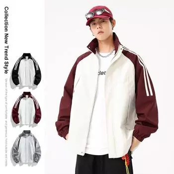 Весна и осень Новый стиль Стоячий воротник Куртки для пар Повседневные куртки Мужские куртки Корейский стиль Свободные повседневные ветрозащитные подростковые S