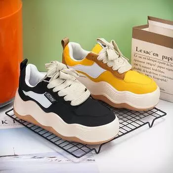 Spring and autumn new style thick soled casual shoes for men and women China-Chic retro sneakers Versatile student board shoes 36 чёрный