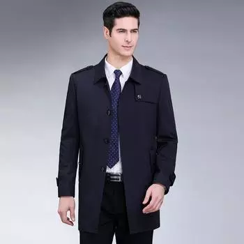 Весна и осень, новый стиль, ветровка, мужская, средней длины, шелковая, с лацканами, деловая, повседневная, для пап среднего возраста 170