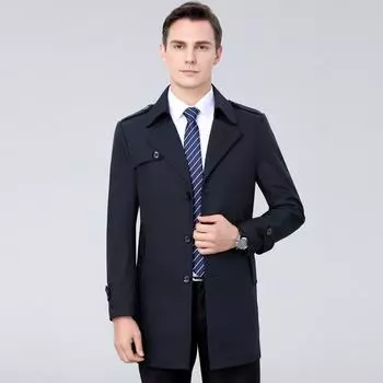Spring and Autumn new style windbreaker men s mid-length mulberry silk suit collar business casual jacket for young and middle-aged people 170