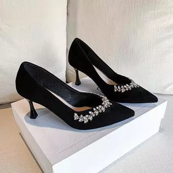 Spring and Autumn new thin heel women s shoes are comfortable, European and American fashion rhinestone mother classic single shoes, Korean version 34