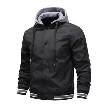 Spring and Autumn New Thin Plus Size Casual Wear Hat Removable Men s Sports Casual Jacket Coat S