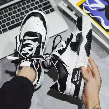 Spring and autumn new trendy men s shoes sports casual shoes men s low-top color matching black and white board shoes student flats 39