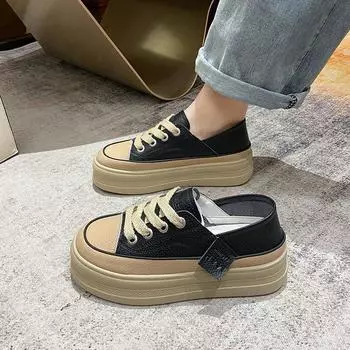Spring and Autumn new two-wear versatile little white board shoes dissolved muffin platform single shoes casual fashion retro women s shoes 35 чёрный