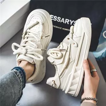 Spring and Autumn New Versatile Fashion Thick Sole Small White Board Shoes for Men s Small Crowd Sports and Leisure Trend 39 белый