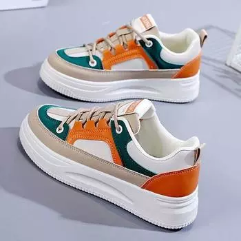 Spring and Autumn New White Shoes Women s Shoes All-Matching and Lightweight Board Shoes Color Matching Platform Leisure Sports 35 зелёный